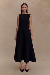 Callista Crepe A-Line Midi Dress - Black