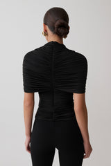 Linh Slinky High Neck Gathered Top - Black