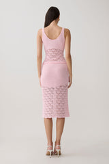 Atlantis Crochet Knit Midi Skirt - Baby Pink