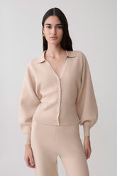Blaine Knit Blouson Sleeve Cardigan - Oat Marle