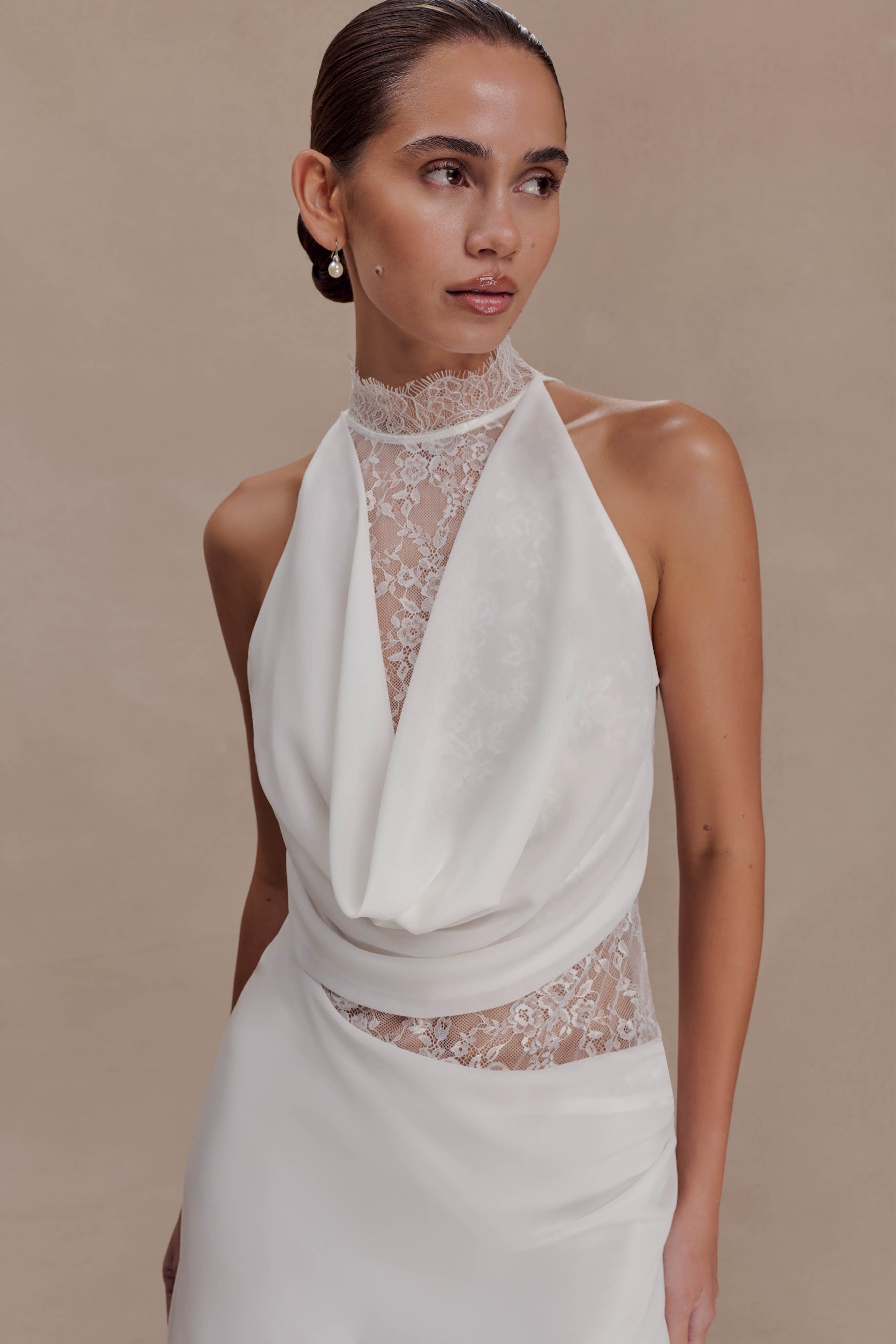 Arra Chiffon And Lace Halter Mini Dress - White