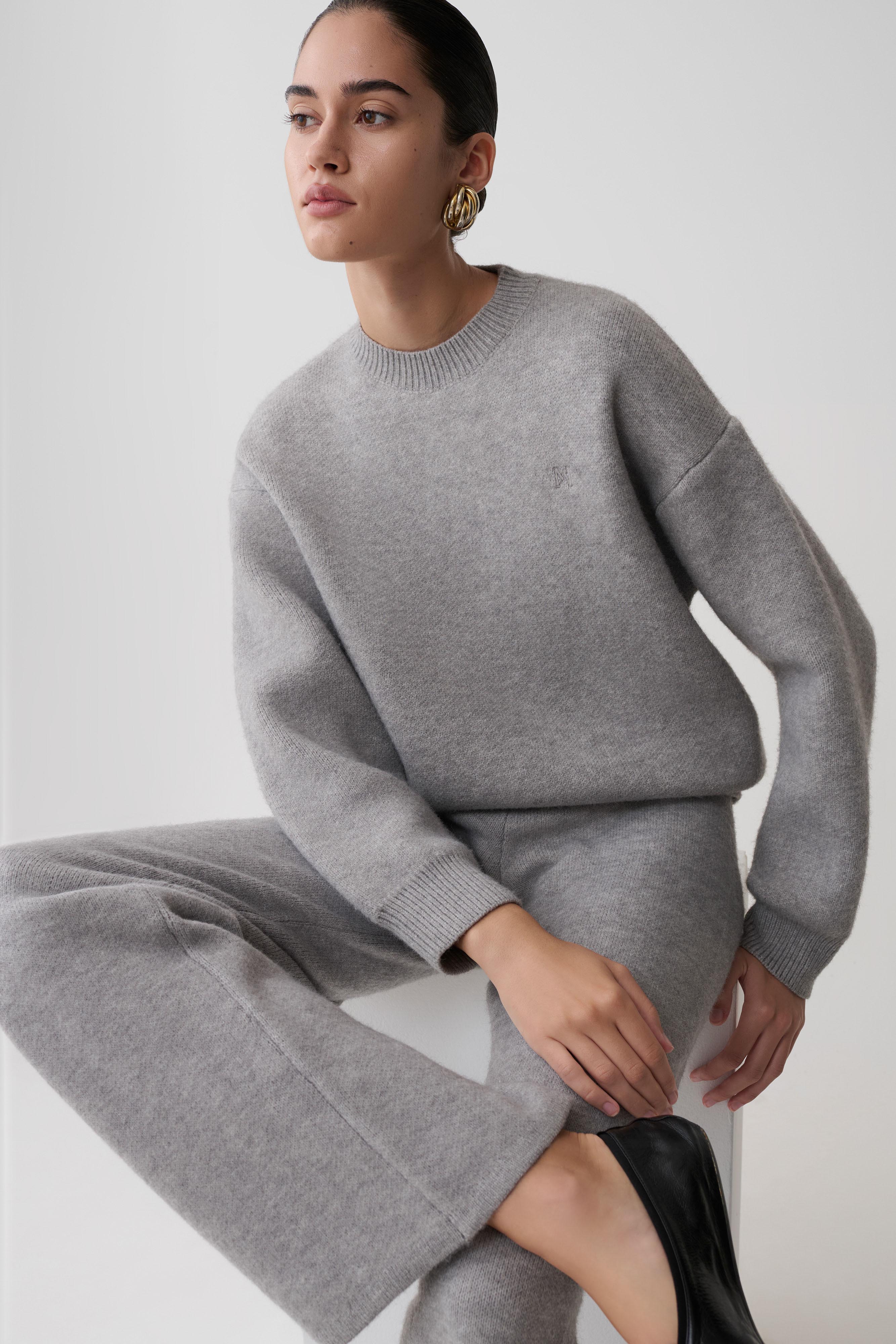Evan Knit Wide Leg Pants - Grey Marle