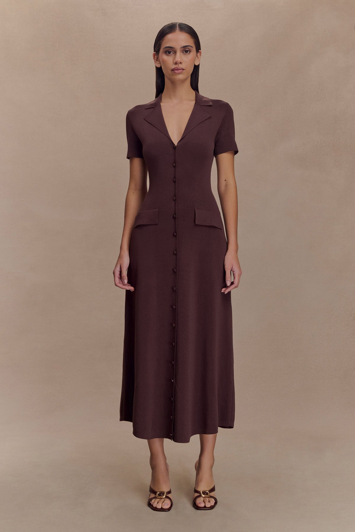 Pearson Short Sleeve Knit Midi Dress - Chocolate