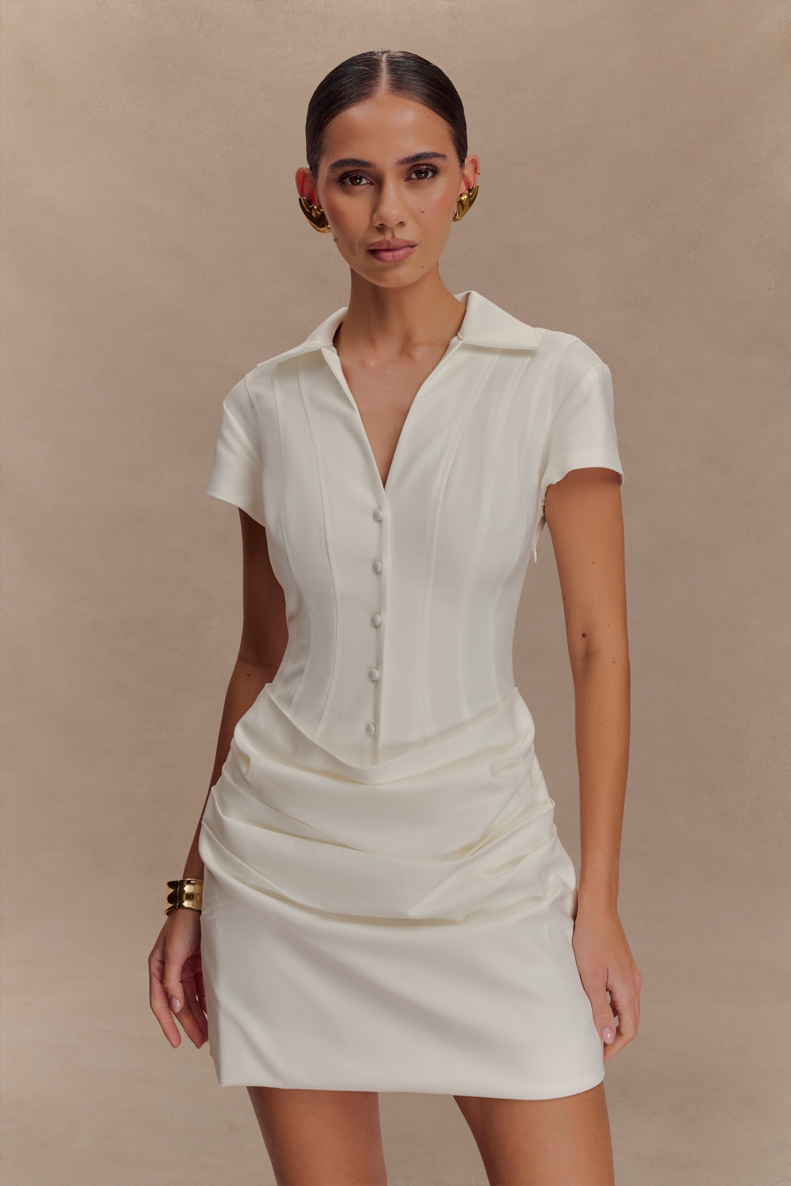 Tarryn Collared Cotton Mini Dress - White