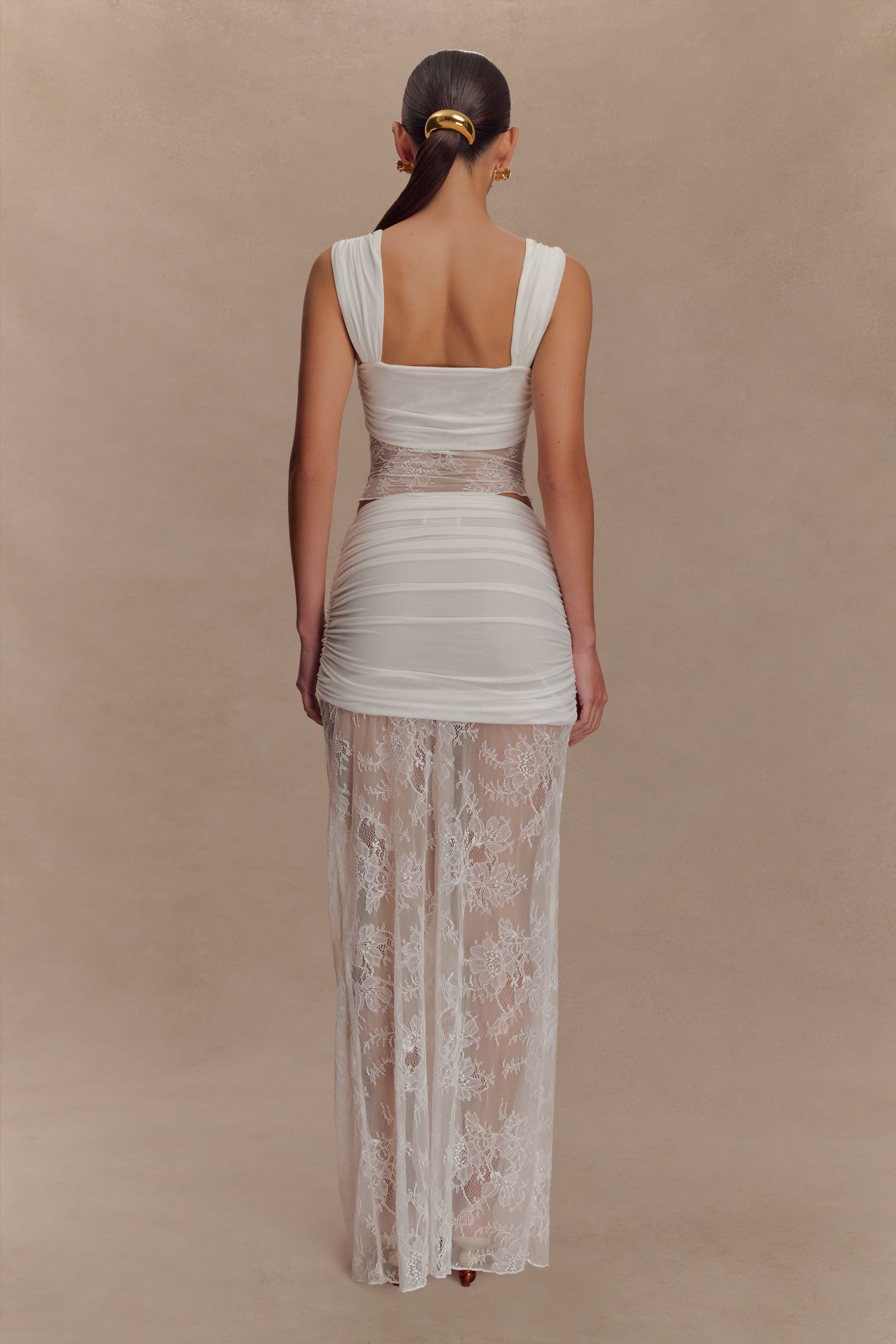 Guinevere Lace And Mesh Top - Ivory