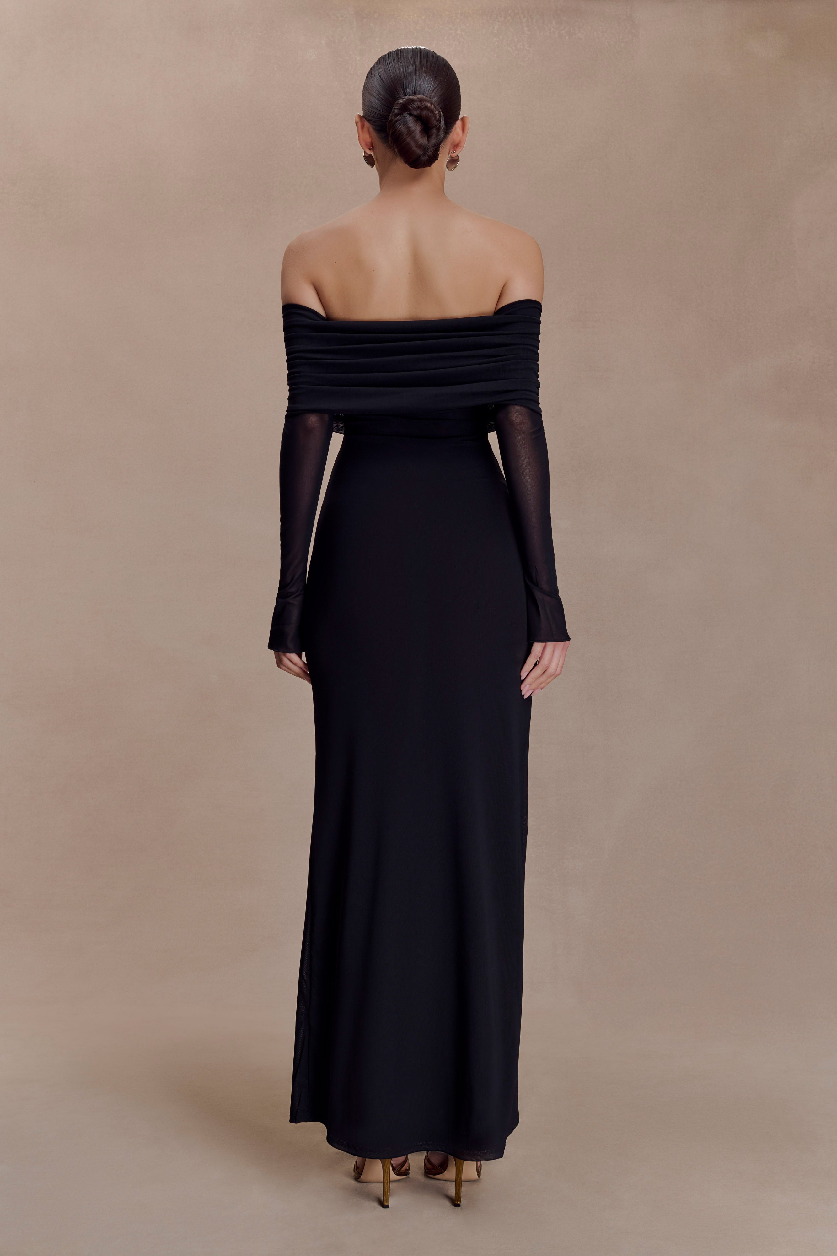 Josie Off Shoulder Mesh Maxi Dress - Black