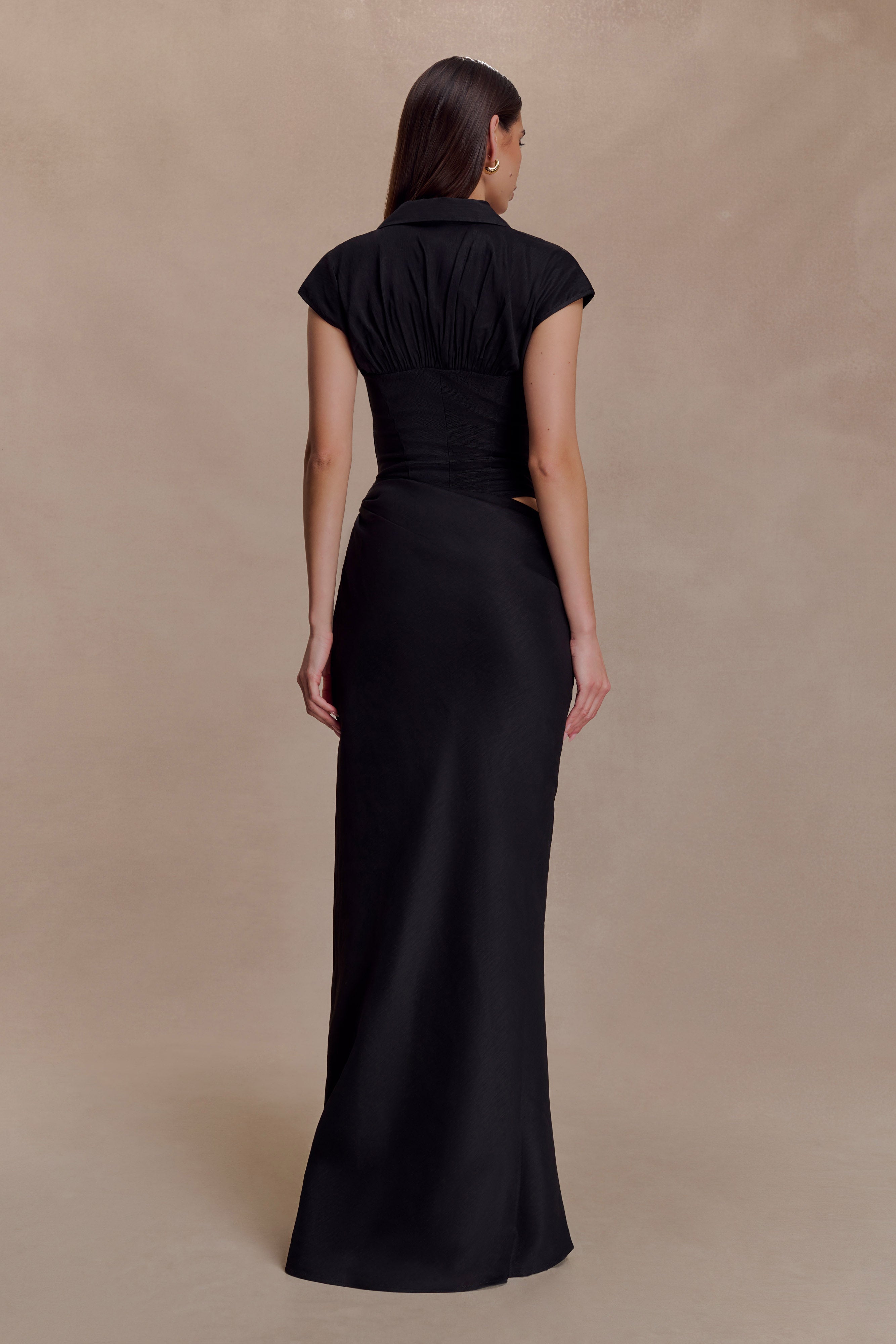 Saphira Shirt Corset Maxi Dress - Black