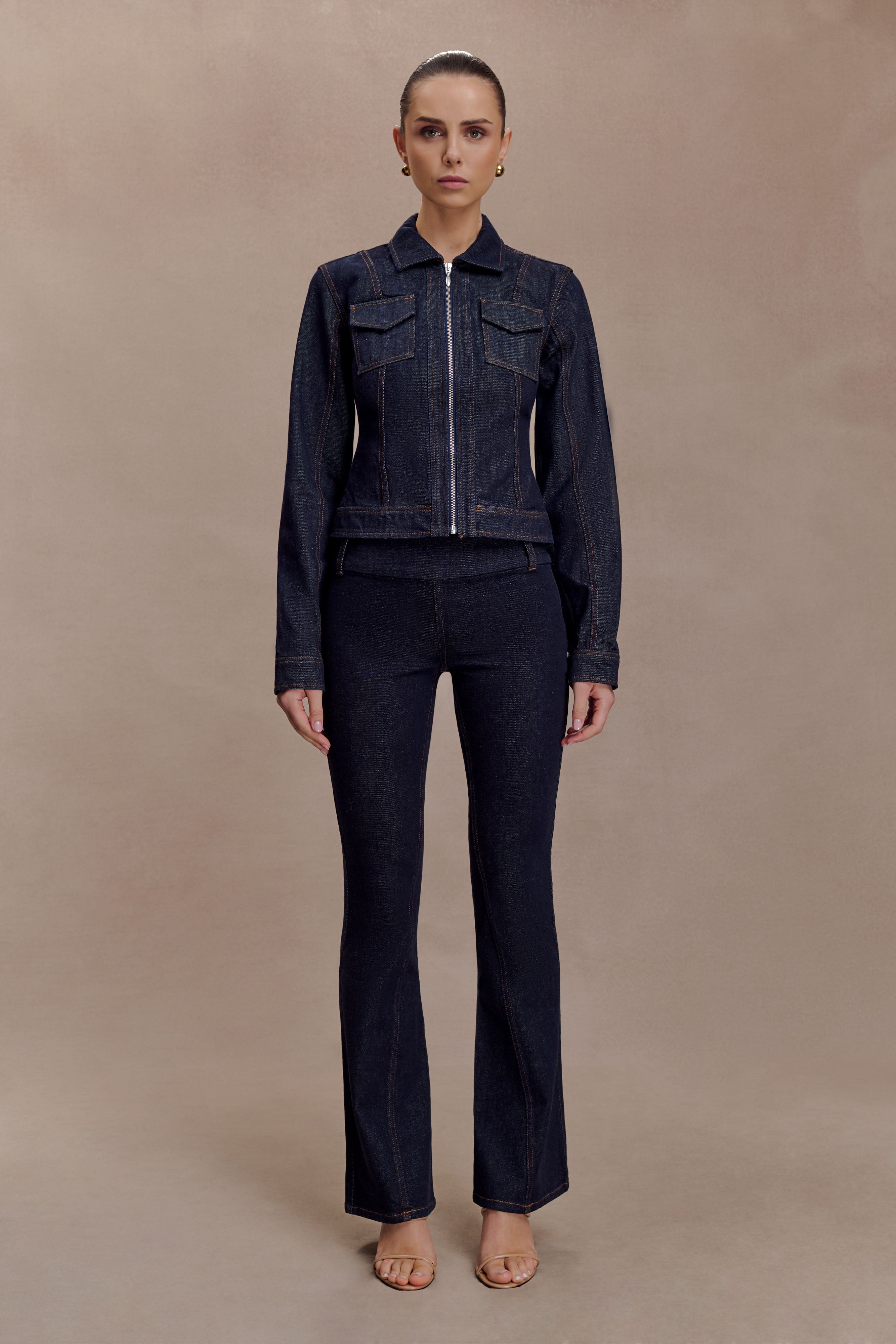Shelly Flared Denim Jeans - Washed Indigo Blue