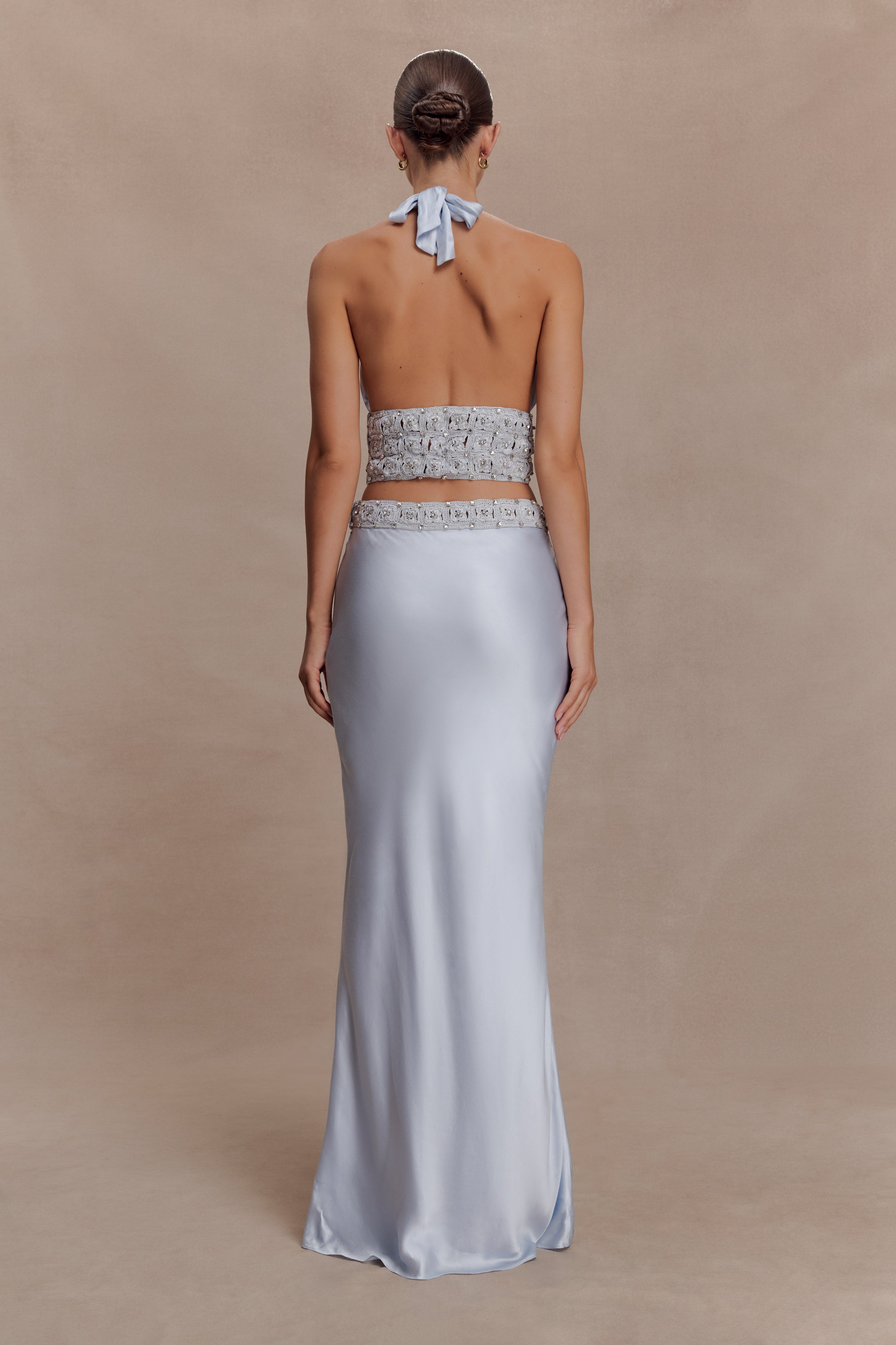 Clementine Chiffon Hand Beaded Top - Pale Blue