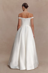 Willow Off Shoulder Satin Maxi Gown - White
