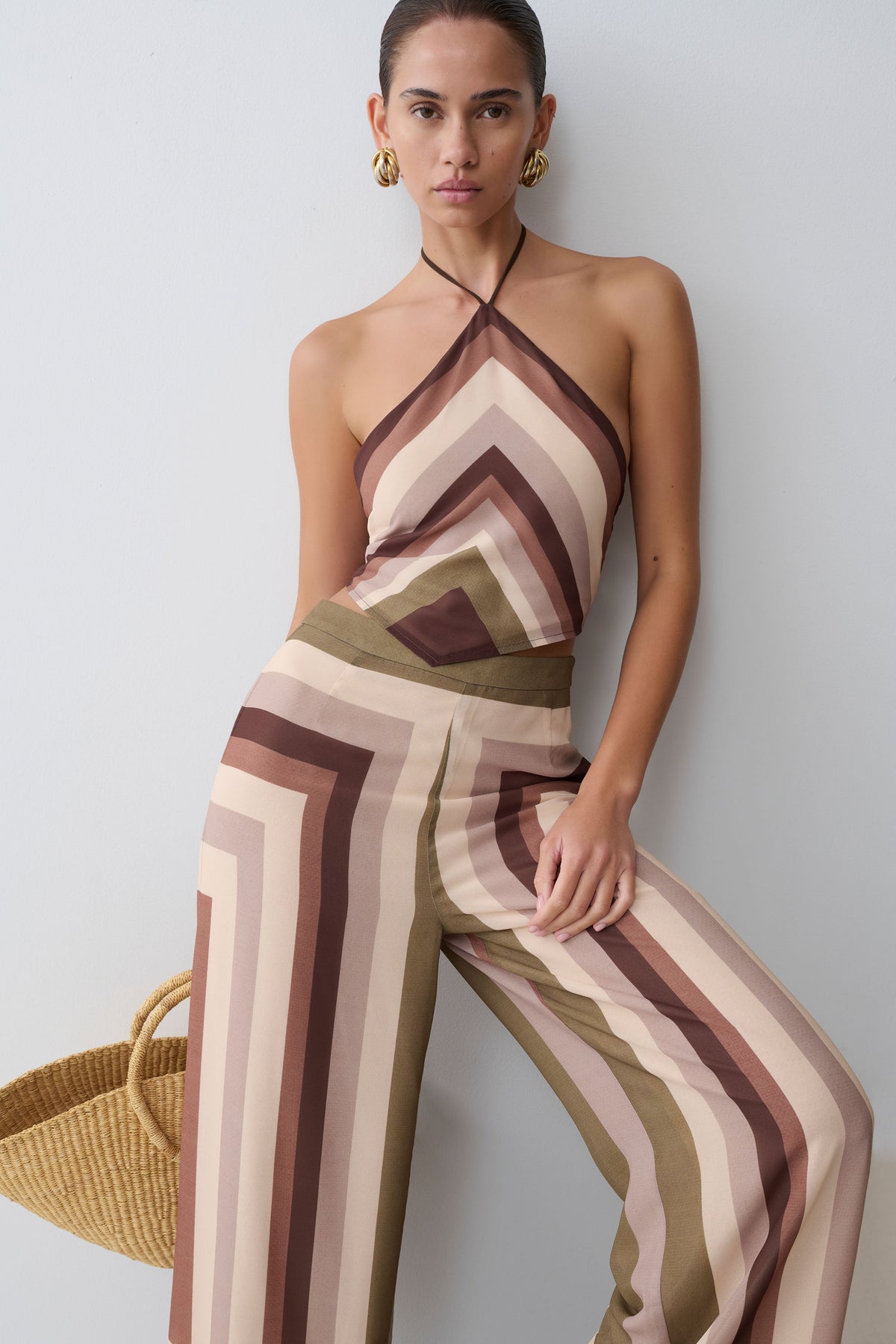 Thea Halter Chiffon Sleeveless Top - Multi Stripe