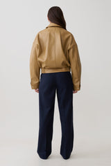 Paige Faux Leather Cropped Jacket - Beige